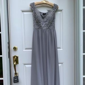 Gray Off the Shoulder Beaded Prom Dress